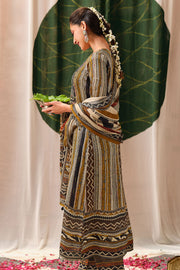 Pure Kutch Satin Ajrak Print Embroidered Designer Salwar Kameez